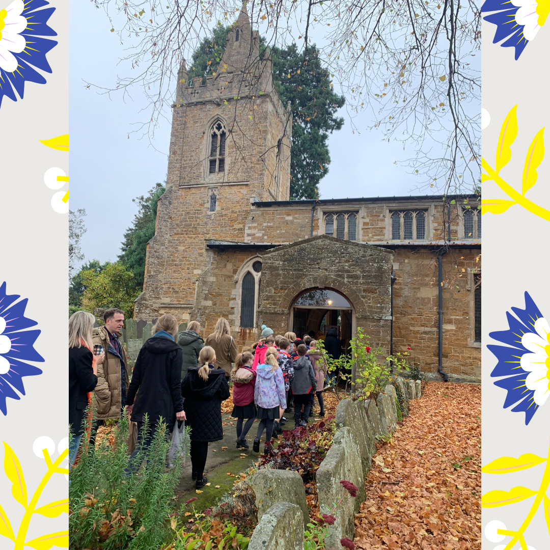 Great Bowden Academy pupils going into St Peter & St Paul church