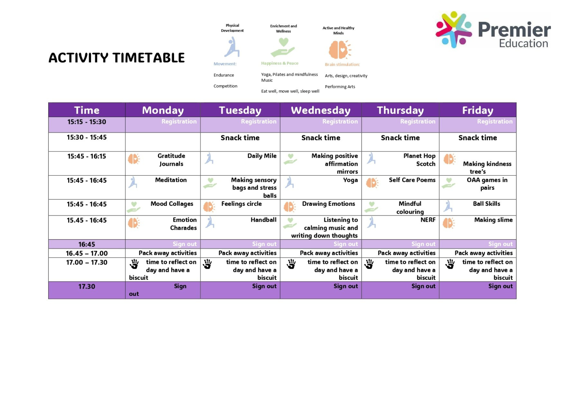 Wraparound Care Timetable